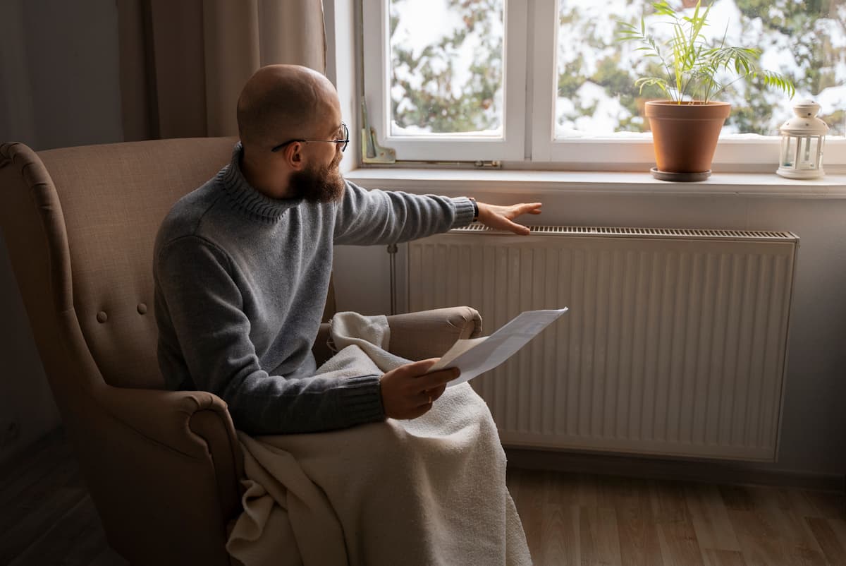 homme devant un radiateur